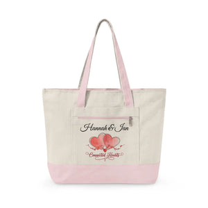 Personalized Connected Hearts Canvas Tote - Zippered - Dipaliz - 18’’ x 14’’ 4.5’’ / Natural/light Pink - Bags