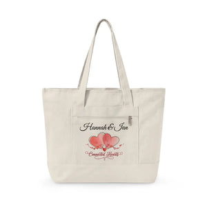Personalized Connected Hearts Canvas Tote - Zippered - Dipaliz - 18’’ x 14’’ 4.5’’ / Natural - Bags