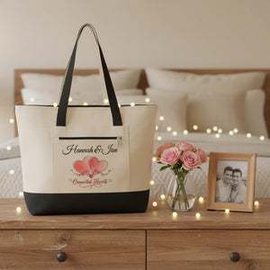 Personalized Connected Hearts Canvas Tote - Zippered - Dipaliz - Bags