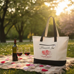 Personalized Connected Hearts Canvas Tote - Zippered - Dipaliz - Bags