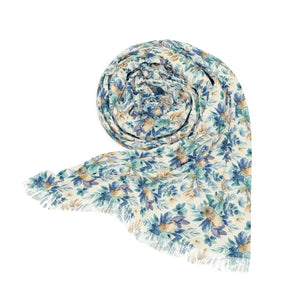 Accessories - Capri Blue Floral Pattern Light Scarf Watercolor Print - Dipaliz 27’’ × 71’’