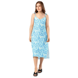 Capri Blue Floral Midi Dress – Built-in Bra - Dipaliz - Dresses - Xs