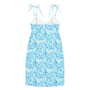 Capri Blue Floral Midi Dress – Built-in Bra - Dipaliz - Dresses - Xs