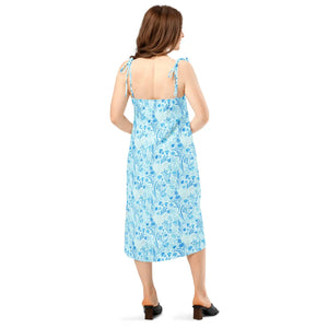 Capri Blue Floral Midi Dress – Built-in Bra - Dipaliz - Dresses - Xs