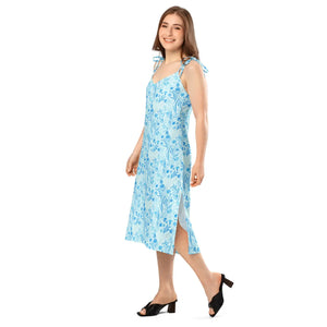 Capri Blue Floral Midi Dress – Built-in Bra - Dipaliz - Dresses - Xs
