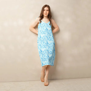 Capri Blue Floral Midi Dress – Built-in Bra - Dipaliz - Dresses - Xs