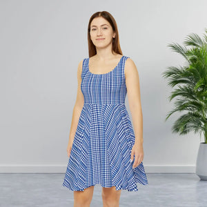 Capri Blue Houndstooth Skater Dress – Stretch - Dipaliz - Dresses - s