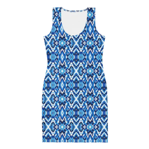 Bodycon Dress Capri Blue Ikat Pattern Recycled Fabric Dipaliz - Dresses