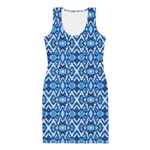 Capri Blue Ikat Bodycon Recycled Polyester Dress - Dipaliz - Dresses - s