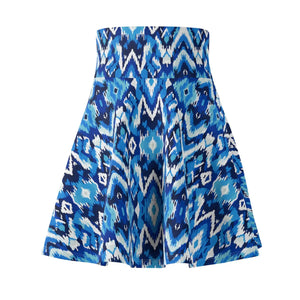 Capri Blue Ikat Skater Skirt - Flowy a Line Casual - Dipaliz - Skirts - Xs