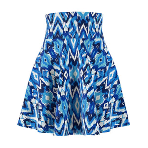 Capri Blue Ikat Skater Skirt - Flowy a Line Casual - Dipaliz - Skirts - Xs