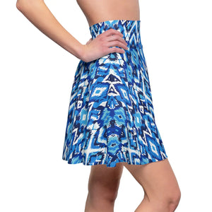 Capri Blue Ikat Skater Skirt - Flowy a Line Casual - Dipaliz - Skirts - Xs