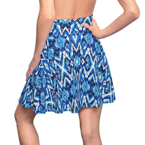 Capri Blue Ikat Skater Skirt - Flowy a Line Casual - Dipaliz - Skirts - Xs