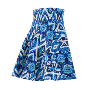 Capri Blue Ikat Skater Skirt - Flowy a Line Casual - Dipaliz - Skirts - Xs