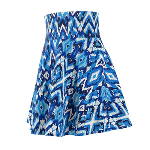 Capri Blue Ikat Skater Skirt - Flowy a Line Casual - Dipaliz - Skirts - Xs