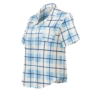 Capri Blue Madras Short Sleeve Pajama Top Silky Lounge Style Dipaliz - Pajamas