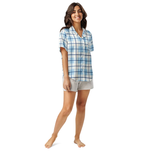 Silky Capri Blue Madras Pajama Top - Relaxed Fit - Dipaliz - Pajamas - s