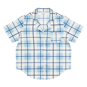 Capri Blue Madras Short Sleeve Pajama Top Silky Lounge Style Dipaliz - Pajamas