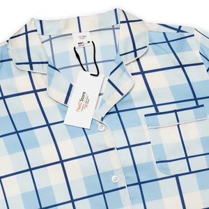 Capri Blue Madras Short Sleeve Pajama Top Silky Lounge Style Dipaliz - Pajamas