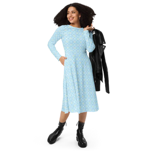 Capri Blue Medallion Print Long Sleeve Midi Dress - Dipaliz - 2xs - Dresses