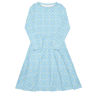 Capri Blue Medallion Print Long Sleeve Midi Dress - Dipaliz - Dresses