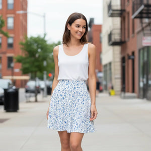 Capri Blue Micro Floral Skater Skirt - Movement Ready - Dipaliz - Skirts - s