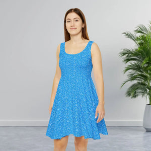 Blue Micro Geometric Skater Dress – Premium - Dipaliz - Dresses - Xs