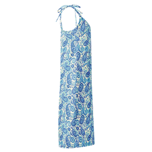 Capri Blue Paisley Midi Dress Flirty Tie Strap Style Dipaliz - Dresses