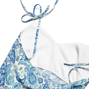 Capri Blue Paisley Midi Dress Flirty Tie Strap Style Dipaliz - Dresses