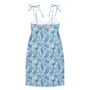 Capri Blue Paisley Midi Dress Flirty Tie Strap Style Dipaliz - Dresses