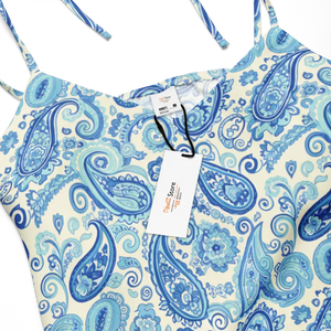 Capri Blue Paisley Midi Dress Flirty Tie Strap Style Dipaliz - Dresses