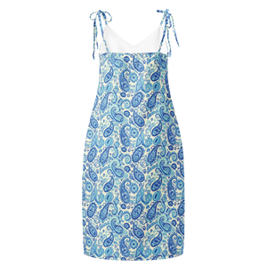Capri Blue Paisley Midi Dress – Tie Straps - Dipaliz - Dresses - s