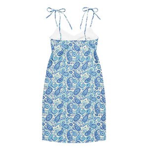 Capri Blue Paisley Midi Dress – Tie Straps - Dipaliz - Dresses - s