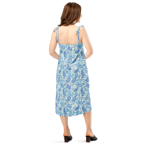 Capri Blue Paisley Midi Dress – Tie Straps - Dipaliz - Dresses - s