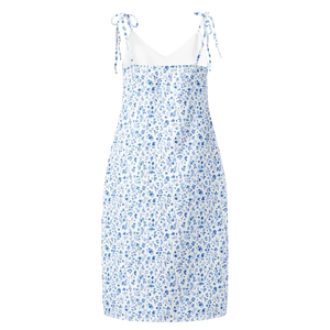 Capri Blue Small Floral Midi Dress Breezy Tie-strap Style Dipaliz - Dresses
