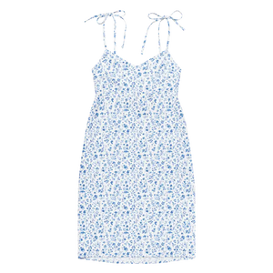 Capri Blue Small Floral Midi Dress Breezy Tie-strap Style Dipaliz - Dresses