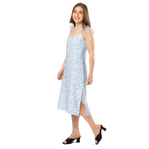 Capri Blue Small Floral Midi Dress Breezy Tie-strap Style Dipaliz - Dresses