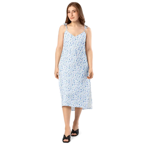 Capri Blue Small Floral Midi Dress Breezy Tie-strap Style Dipaliz - Dresses