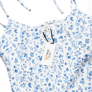 Capri Blue Small Floral Midi Dress Breezy Tie-strap Style Dipaliz - Dresses