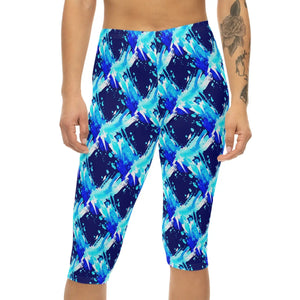 Capri Leggings, Blue Watercolor Brushstroke Print - s