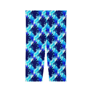 Capri Leggings, Blue Watercolor Brushstroke Print - s