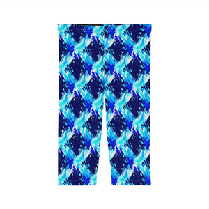 Capri Leggings, Blue Watercolor Brushstroke Print - s