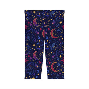 Cosmic Moon Capri Leggings - Stars Pattern Activewear - Dipaliz