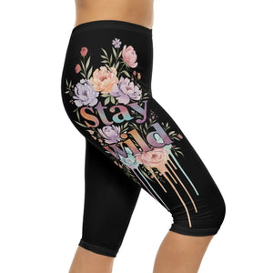 Floral Wild Drip Capri Leggings - Performance Activewear - Dipaliz