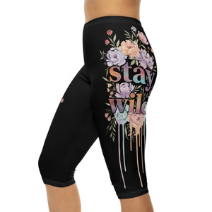 Floral Wild Drip Capri Leggings - Performance Activewear - Dipaliz