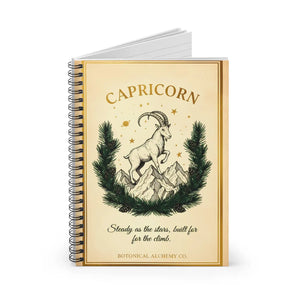 Capricorn Spiral Notebook, Zodiac Ruled Journal with Goat & Mountain Illustration - Journals
