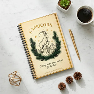 Capricorn Spiral Notebook, Zodiac Ruled Journal with Goat & Mountain Illustration - Journals