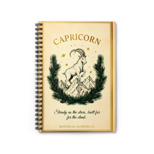 Capricorn Spiral Notebook, Zodiac Ruled Journal with Goat & Mountain Illustration - Journals