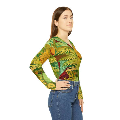 Limited Edition Leafy Chic Long Sleeve V-neck Tee - All Over Prints