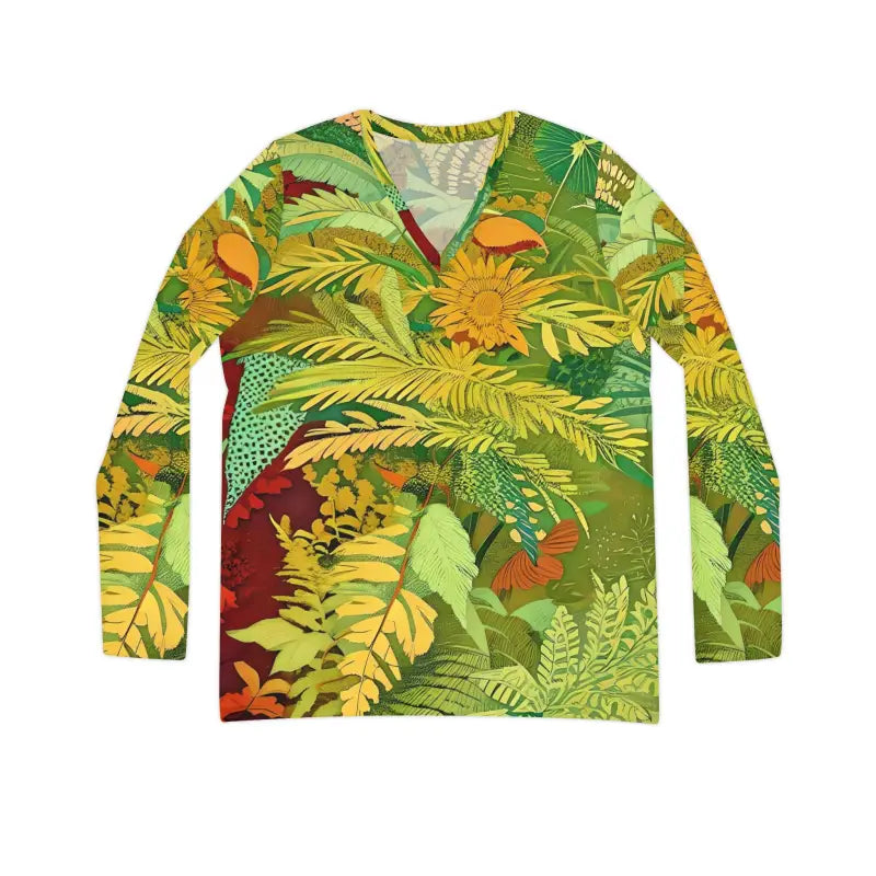 Limited Edition Leafy Chic Long Sleeve V-neck Tee - All Over Prints